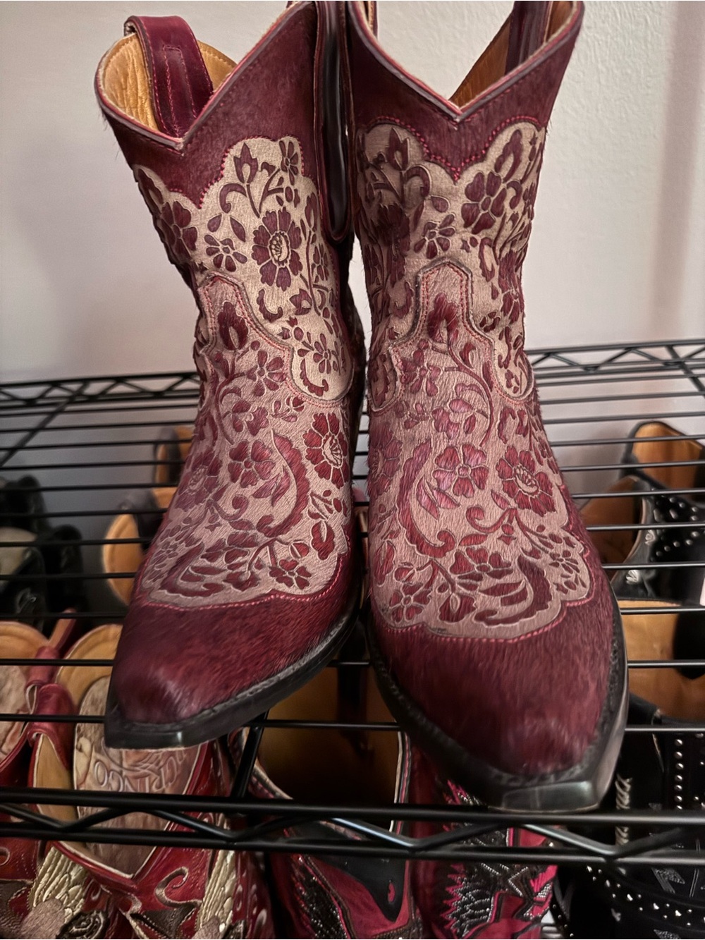 Old Gringo Burgundy and Cream Floral Embroidered Western Booties